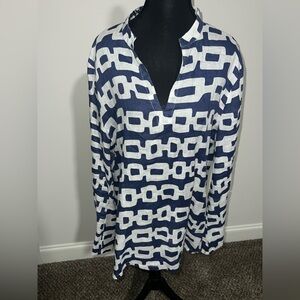 Island Company Mandarin Beach Tunic in navy blue and white linen Size XL